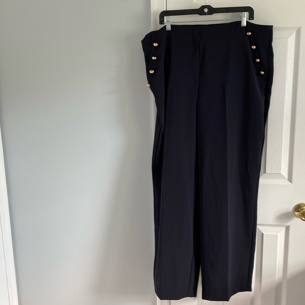 MNG by Mango Navy Blue Sailor Crepe Pants Womens Size 18 Wide Leg